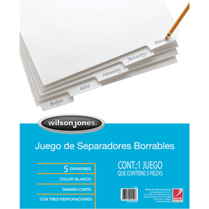 INDICE BORRABLE CON 8 DIVISIONES ACCO JUEGO
