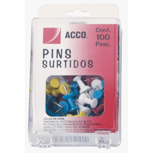 PINS CABEZA PLASTICA ACCO COLORES SURTIDOS PAQ/100