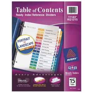 SEPARADOR PREDISEÑADO CON PESTAÑAS MULTICOLOR 1-15