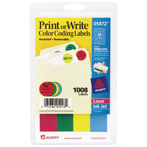 ETIQUETAS DE CÓDIGOS DE COLOR VARIOS COLORES LÁSER/INKJET 1.9 CM PAQ 1008