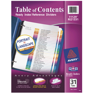 SEPARADOR PREDISEÑADO CON PESTAÑAS MULTICOLOR 1-31