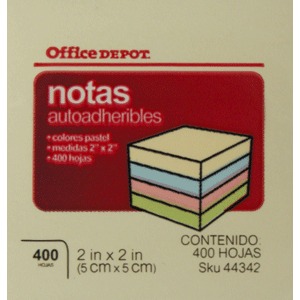 NOTAS ADHESIVAS 2X2 PASTEL OD 400 HOJAS NOTAS ADHESIVAS 2X2 PASTEL OD 400 HOJAS