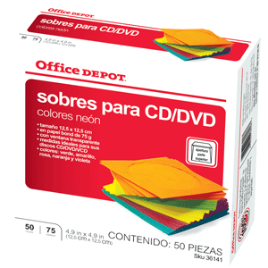 SOBRES PARA CD DVD EN COLORES 50 PK OFFICE DEPOT | Office Depot Panamá