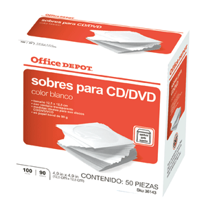 SOBRES PARA CD/DVD BLANCOS 100 PK OFFICE DEPOT