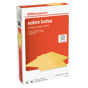 SOBRE OFFICE DEPOT ENGOMADO MANILA CARTA 50U SOBRE OFFICE DEPOT ENGOMADO MANILA CARTA 50U