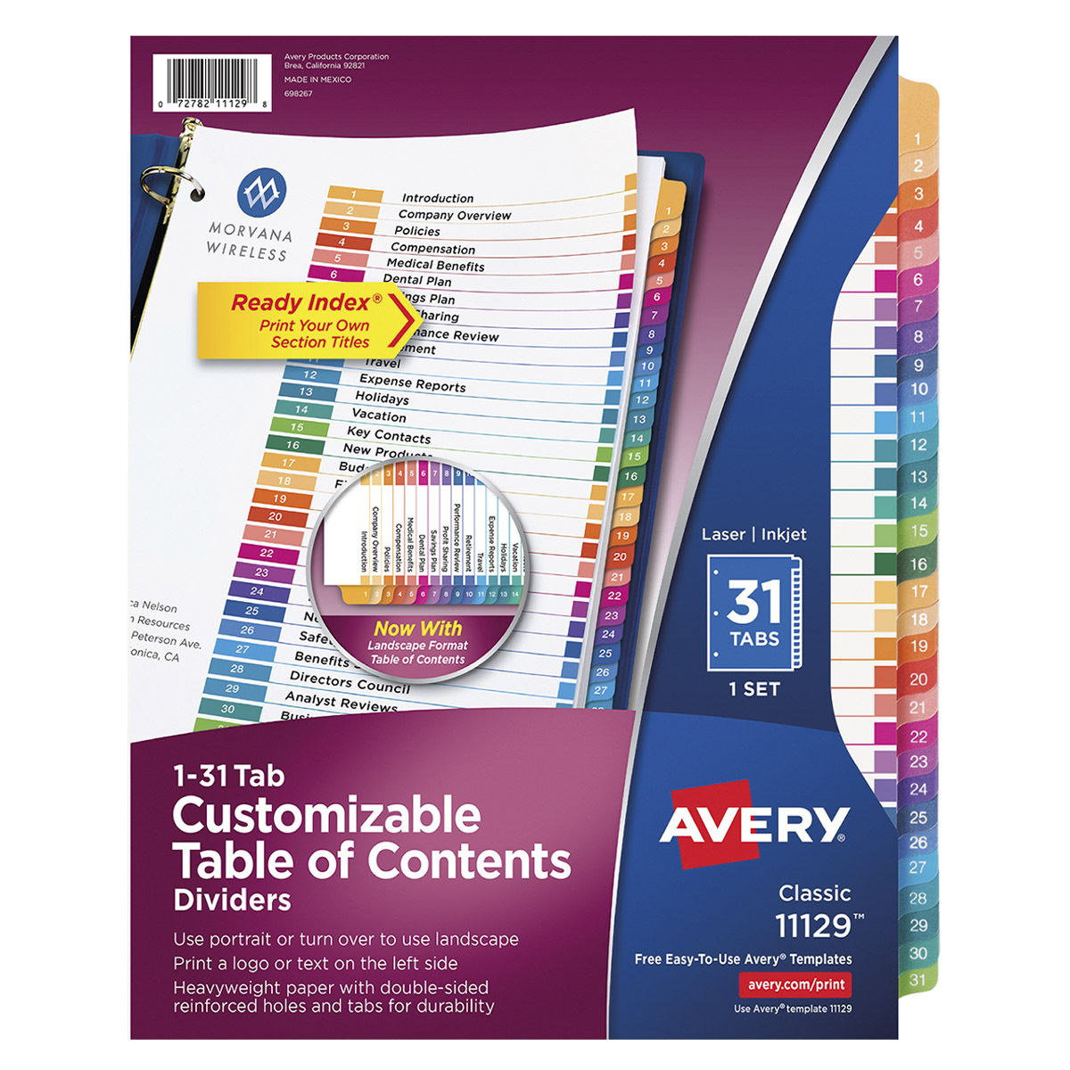 SEPARADOR PREDISEÑADO CON PESTAÑAS MULTICOLOR 1-31