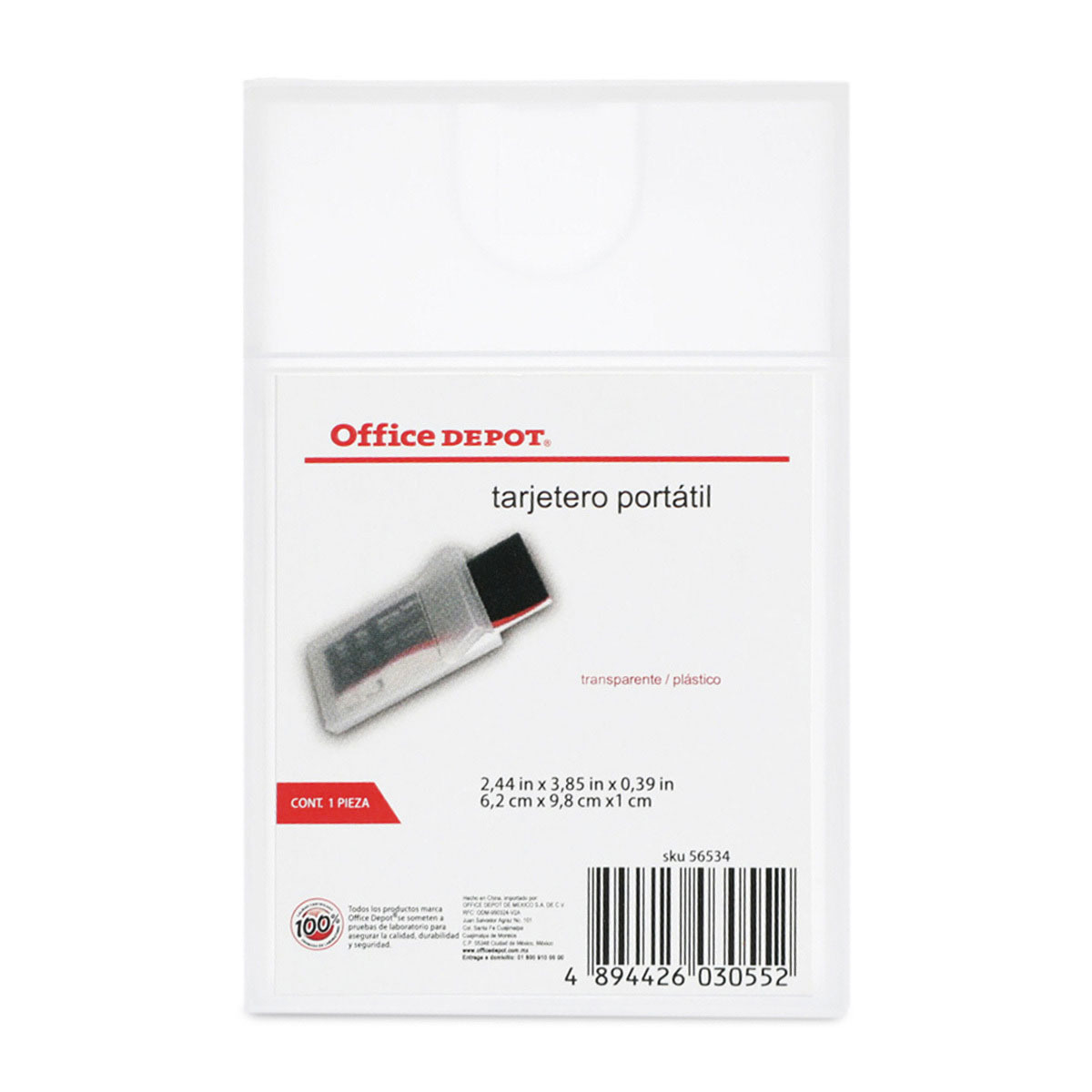 TARJETERO PORTATIL DE PLASTICO TRANSPARENTE 2.44X3.85X0.39IN