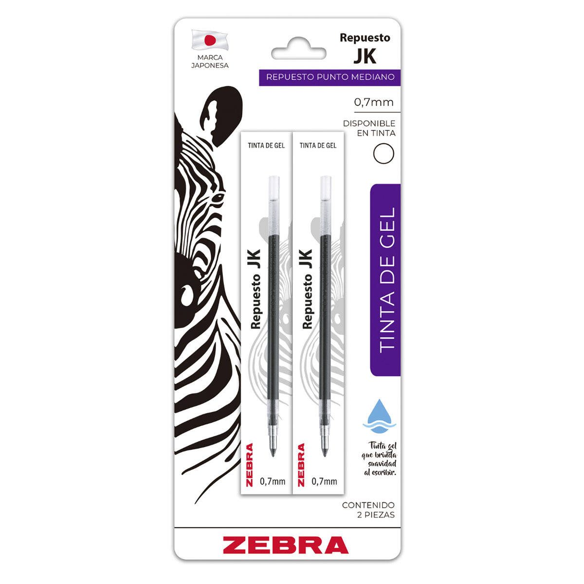 REPUESTO ZEBRA JK 0.7 MM NEGRO 2U
