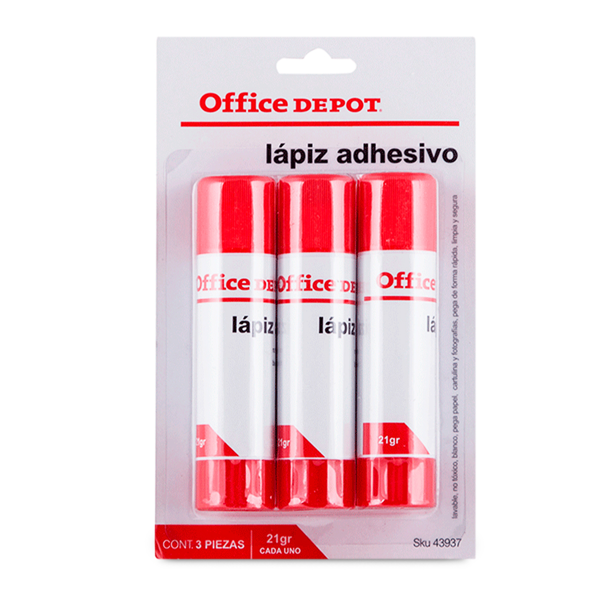 LÁPIZ ADHESIVO OFFICE DEPOT 21 GRAMOS PAQUETE C/3