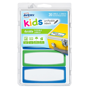 ETIQ RECTANGULAR DURABLE P/NIÑOS AZUL VERDE