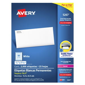 ETIQUETA BLANCA PERMANENTE LÁSER 1.3 CM X 4.5 CM PAQ 2000 ETIQUETA BLANCA PERMANENTE LÁSER 1.3 CM X 4.5 CM PAQ 2000