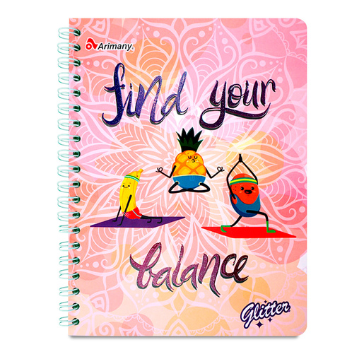 CUADERNO ESPIRAL ARIMANY GLITTER CUADROS 100H (SEMI DURA)