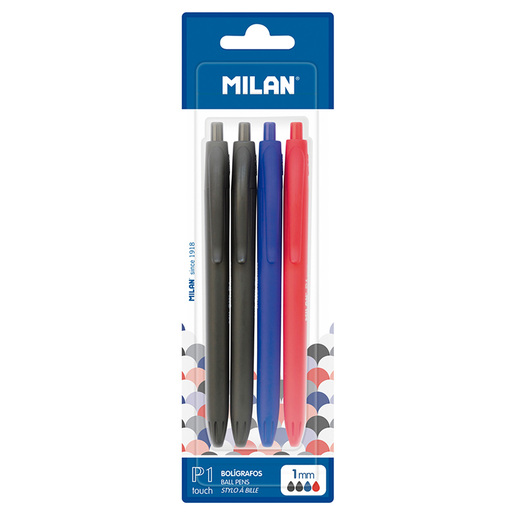 BOLIGRAFO MILAN P1 TOUCH 4U (2 AZULES, 1 NEGRO, 1 ROJO)