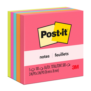 POST-IT NOTAS ADHESIVAS COLOR NEÓN, 3X3 IN, 5 PADS