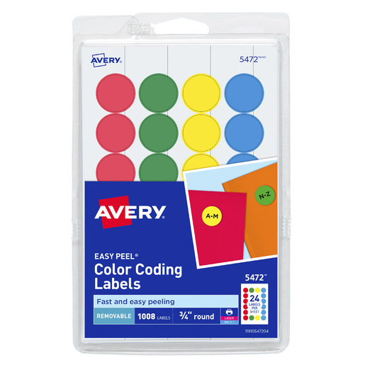 ETIQUETAS DE CÓDIGOS DE COLOR VARIOS COLORES LÁSER/INKJET 1.9 CM PAQ 1008
