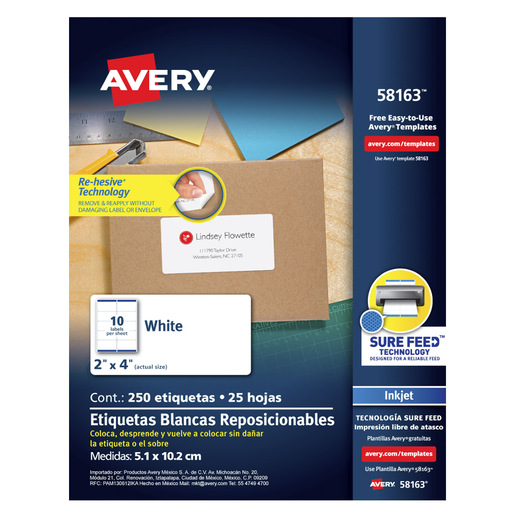 ETIQUETA BLANCA REPOSICIONABLE 5.1 X 10.2 CM INKJET PAQ 250