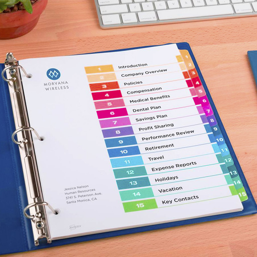 SEPARADOR PREDISEÑADO CON PESTAÑAS MULTICOLOR 1-15