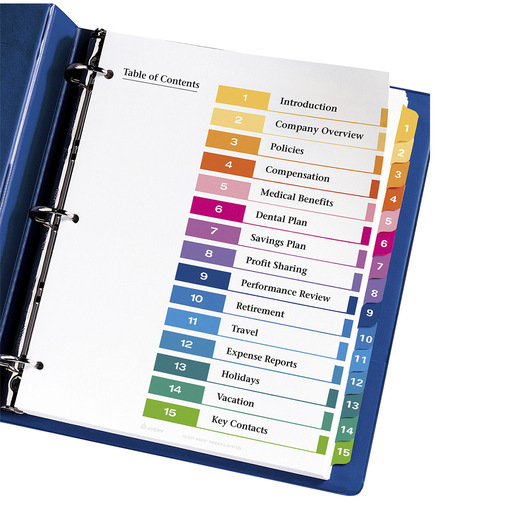 SEPARADOR PREDISEÑADO CON PESTAÑAS MULTICOLOR 1-15