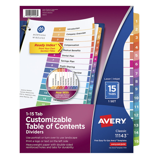 SEPARADOR PREDISEÑADO CON PESTAÑAS MULTICOLOR 1-15