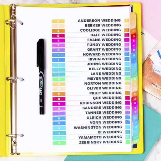 SEPARADOR PREDISEÑADO CON PESTAÑAS MULTICOLOR ALFABÉTICO