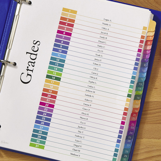 SEPARADOR PREDISEÑADO CON PESTAÑAS MULTICOLOR 1-31