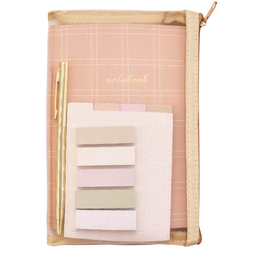 SET DE ESCRITURA ROSA (INCLUYE: 1 CUADERNO, 1 BLOCK, 1 STICKY NOTES, 1 BOLIGRAFO, 1 ESTUCHE)