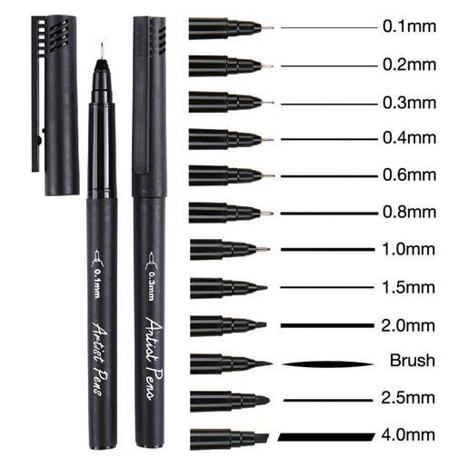 PLUMA DE ARTISTA 12U NEGRO (PERFECTO PARA ILUSTRACION Y LETTERING)  PUNTA VARIAS: 0.01/0.05/0.1/0.5/0.8/1.0/1.2/2.0/1.4/2.5/3.5/4.0 MM