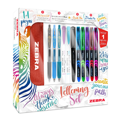 SET DE LETTERING INCLUYE: 3 SARASA CLIP / 3 MILDLINER BRUSH / 2 BRUSH PEN / 5 Z-FOUNTAIN / 1 ESTUCHE